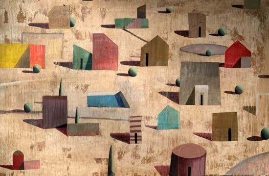 SPRING ST : grand tableau de l’artiste espagnol Ramon Enrich représentant un paysage avec architecture
